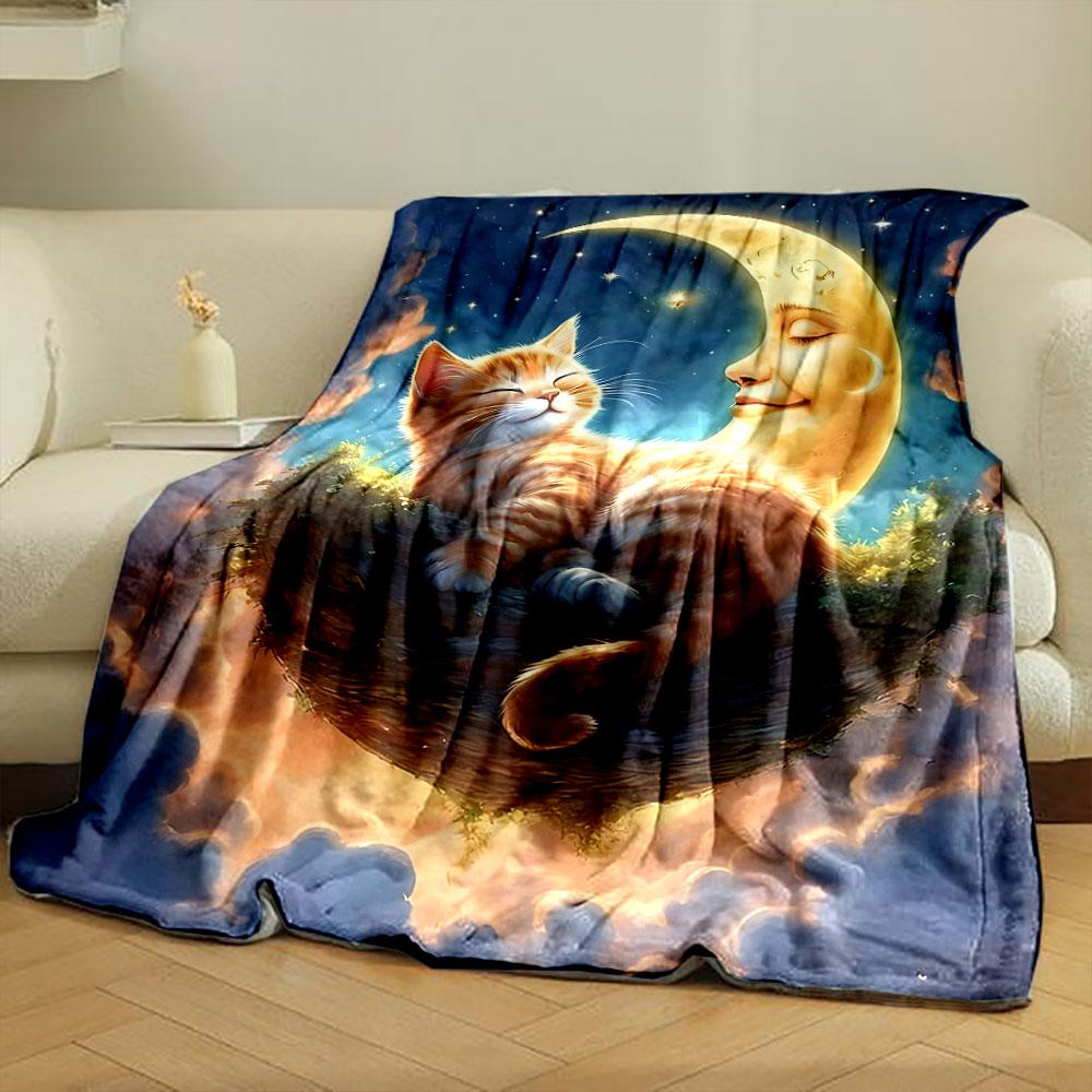 Cat Moon Nest Print Blanket bedroom Blanket for Livingroom Couch lunch break Soft throw for Friend's festival Gift