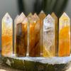 Natural Yellow Phantom Citrine Quartz Six-Sided Crystal Point Ornament