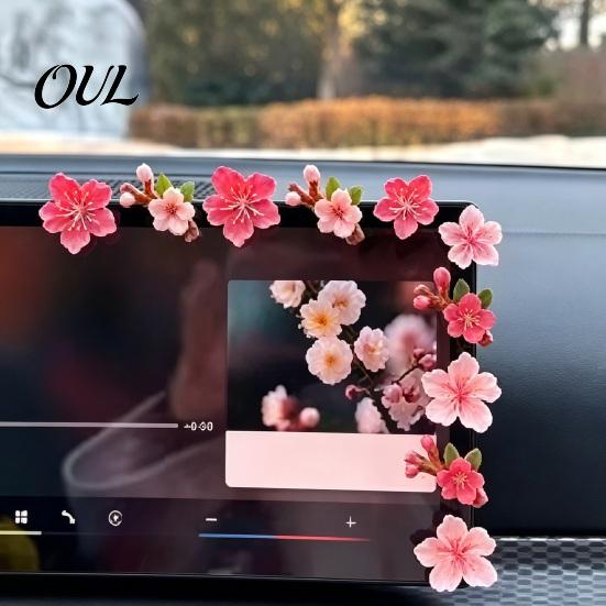 Unique Car Decoration Peach Blossom Sticker, Resin Flower Decal for Auto Motorcycle, Heat Resistant Weatherproof Decals Waterproof Adhesive
