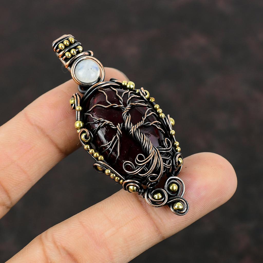 Tree Of Life Red Fire Labradorite Pendant Copper Wire Wrapped Pendant Rainbow Moonstone Gemstone Pendant Handmade Jewelry Gift For Wedding