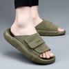 Mens Genuine Leather Slide Sandals Outdoor Slip-On Flat Shoes With Non-Slip Sole