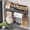 Multipurpose Stainless Steel Wall-mounted Storage Rack for Kitchen Organizing Punch-free Hanging Condiment Rack Wash Basket