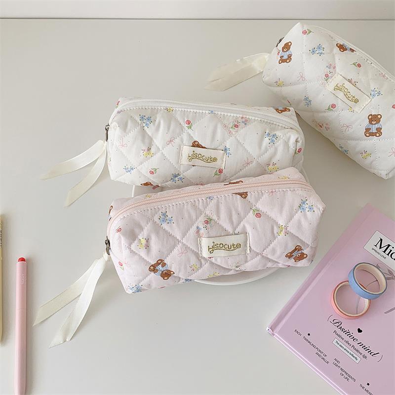Милый пенал с принтом медведя, сумка для ручек, большая вместимость, сумка для хранения студенческих канцелярских принадлежностей, портативная, девчачья косметичка, подарки