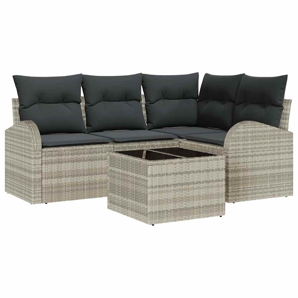 Garden Sofa Set 5 pcs Light Grey Poly Rattan