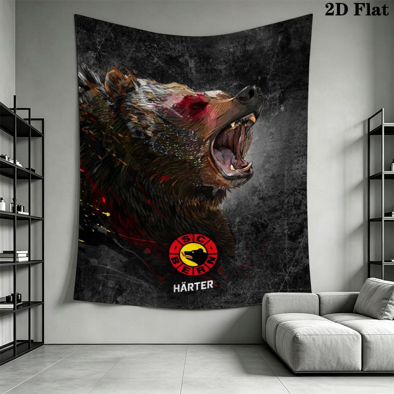 SC Bern Hockey Team Wall Tapestry Aesthetic Wall Hanging Printed Fabric Blanket Decorative Tapestries for Bedroom Living Room Home Decor