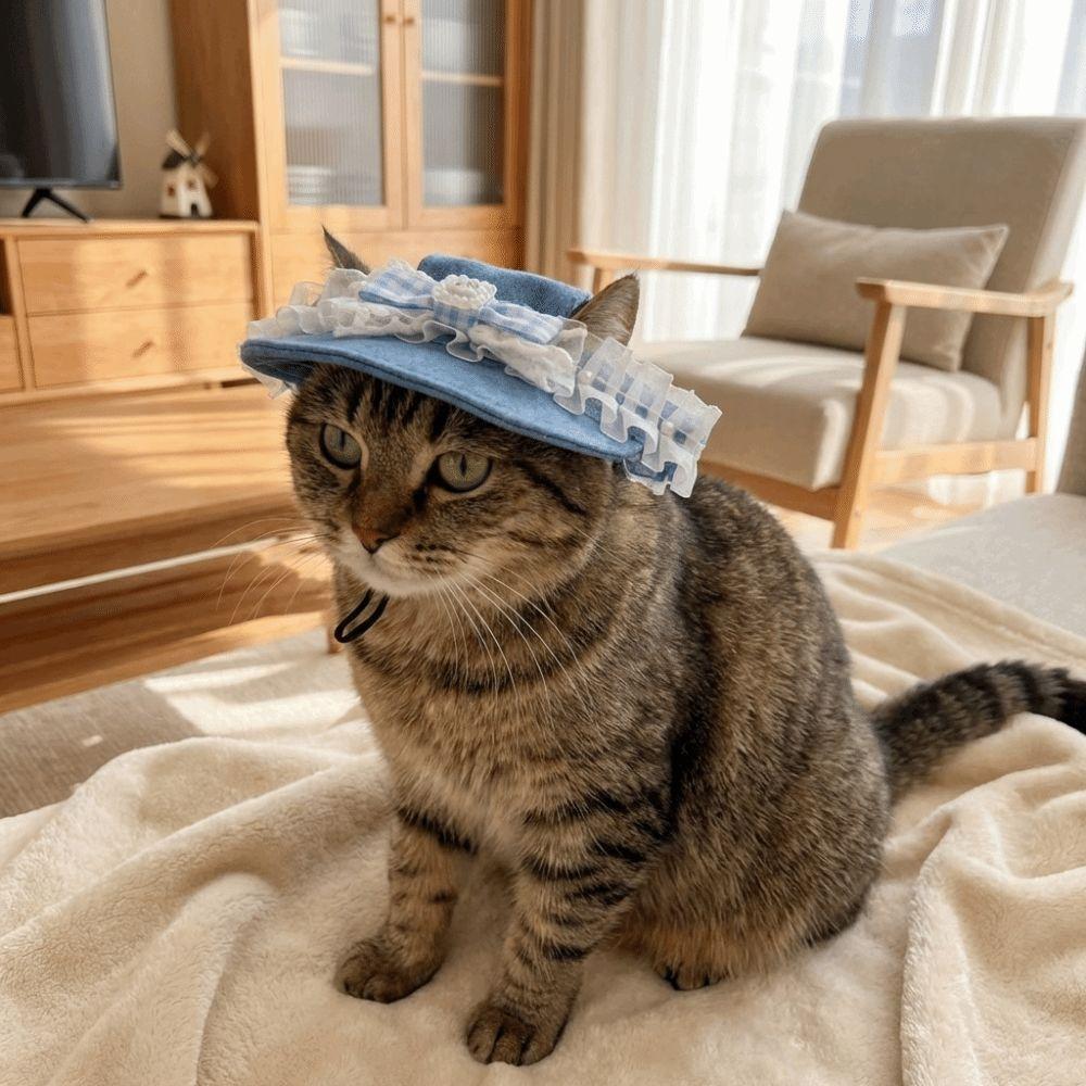 Fashion Sweet Pet Sun Hat with Ear Holes Lace Bow Dog Baseball Cap Breathable UV Sun Protection Puppy Denim Cap Hiking Sports