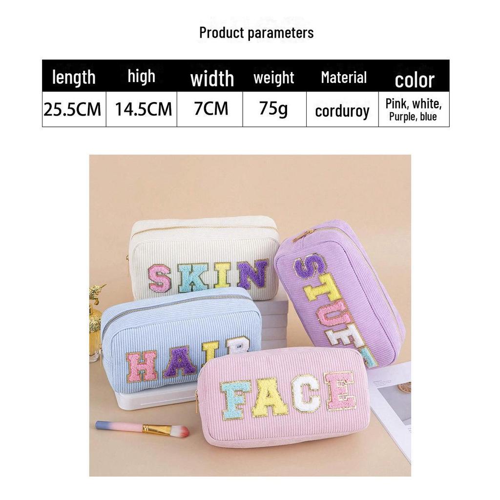 Косметичка и туалетная сумка из вельвета с вышитыми буквами Cross-Border - большая вместимость, портативное хранение