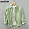 Свежая 100% хлопок с длинным рукавом мужская рубашка весна и лето повседневные мужские топы с воротником-лацканом однотонные повседневные рубашки простой стиль мужская одежда