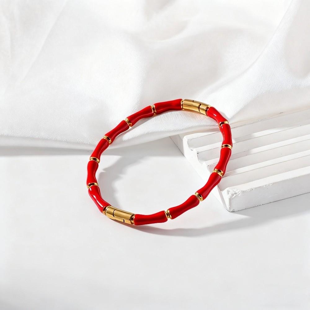 Gold Enamel Resin Bracelet Colorful Stainless Steel Bangle High Quality Bamboo Joint Bangle Trendy