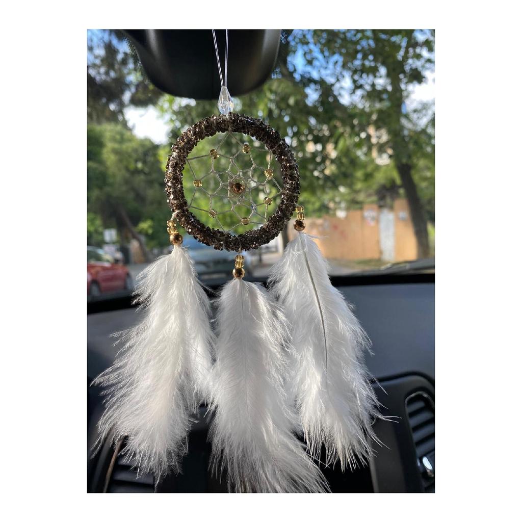 New Dream Catcher, Dreamcatcher Anthracite Stone, White Bird Feather Rear View Mirror Decoration