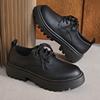 Block Heel Platform Single Shoes Autumn New Round Toe Front Lace-up Soft Leather Soft Sole Non-slip Low Top Shoes