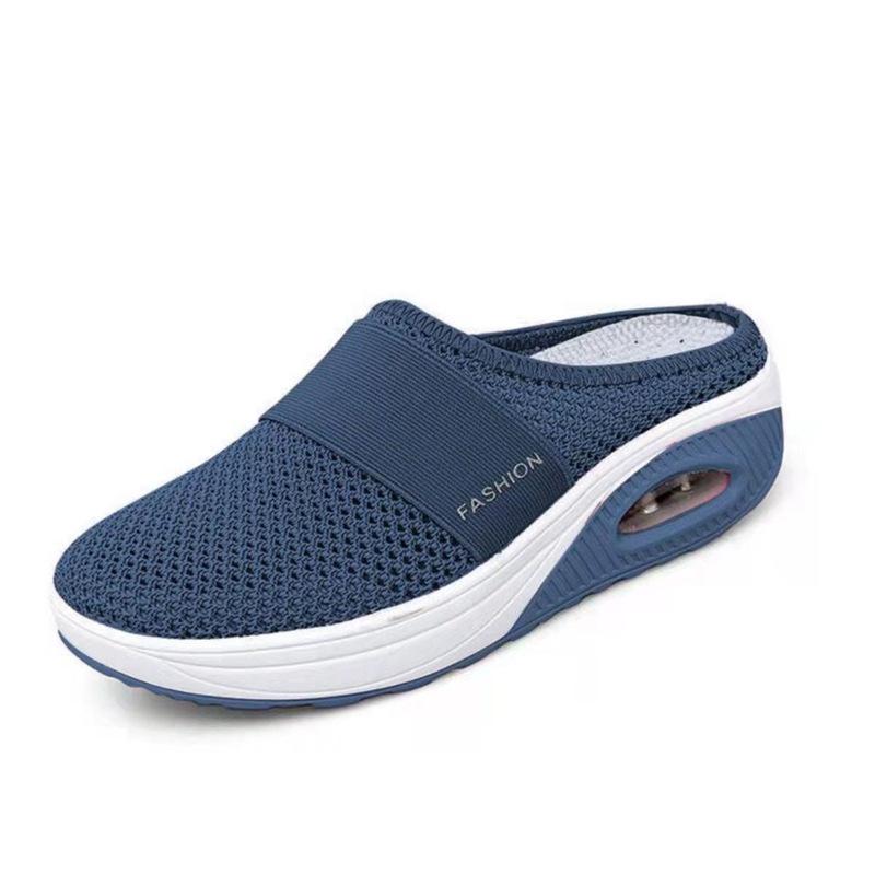 Large Size Lazy Shoes Women's Mesh Breathable Bag Head Half Slippers Muffin Thick-soled Round Head Without Heel Mesh Shoes