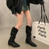Retro Brown V-mouth Long Boots 2025 Autumn New Thick Heel Suede Tall Knight Boots Popular Western Pile