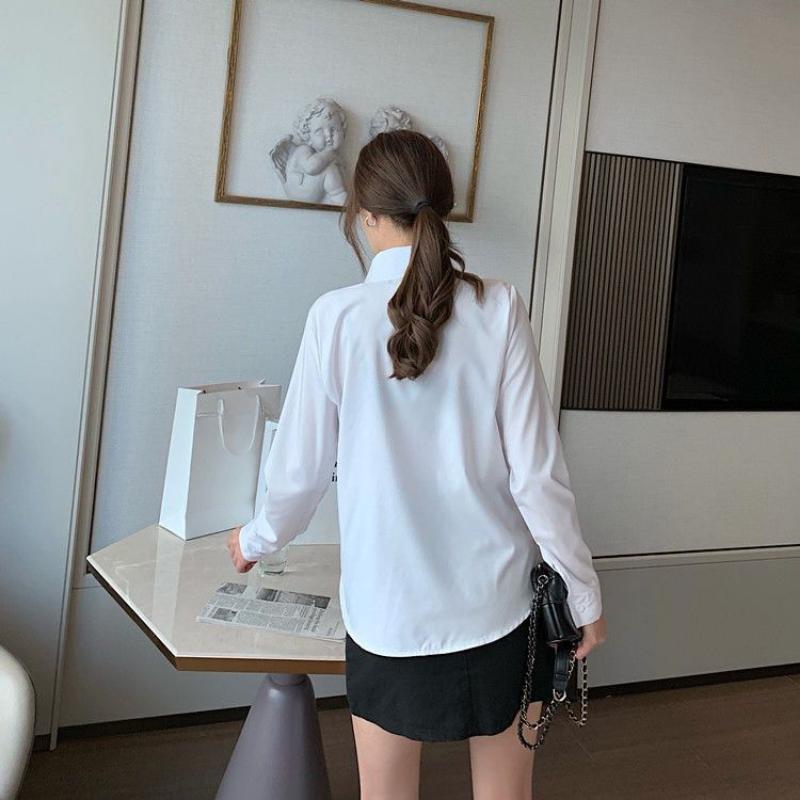 Long Sleeved White Shirt Women's Work Clothes Spring and Autumn Solid Formal Shirts Versatile Comfortable Tops