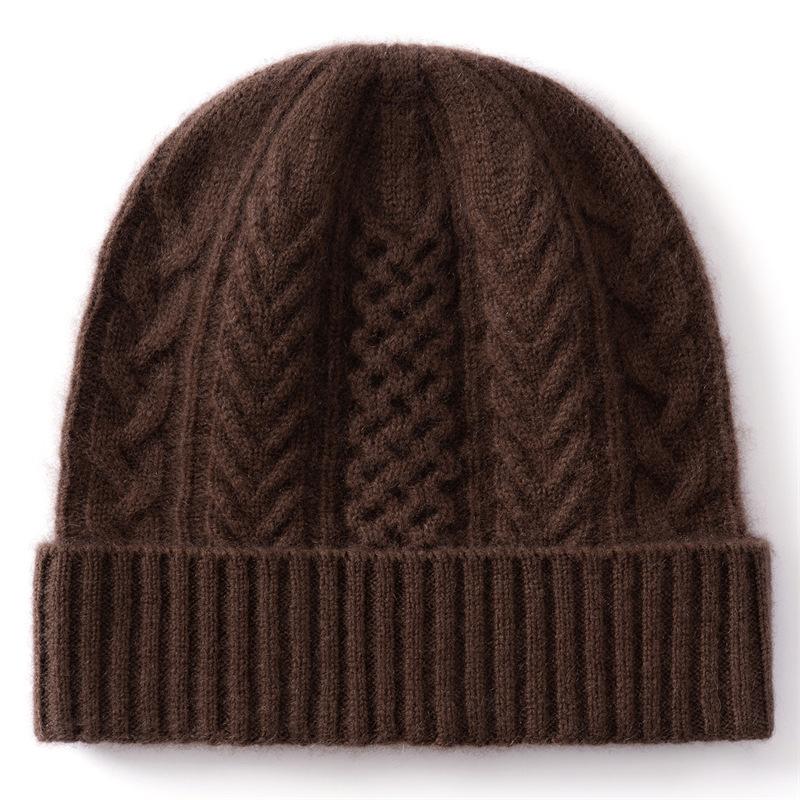 Cashmere hat women's high-end solid color wheat ear twisted flower outdoor fashion flanged casual autumn and winter knitted hat