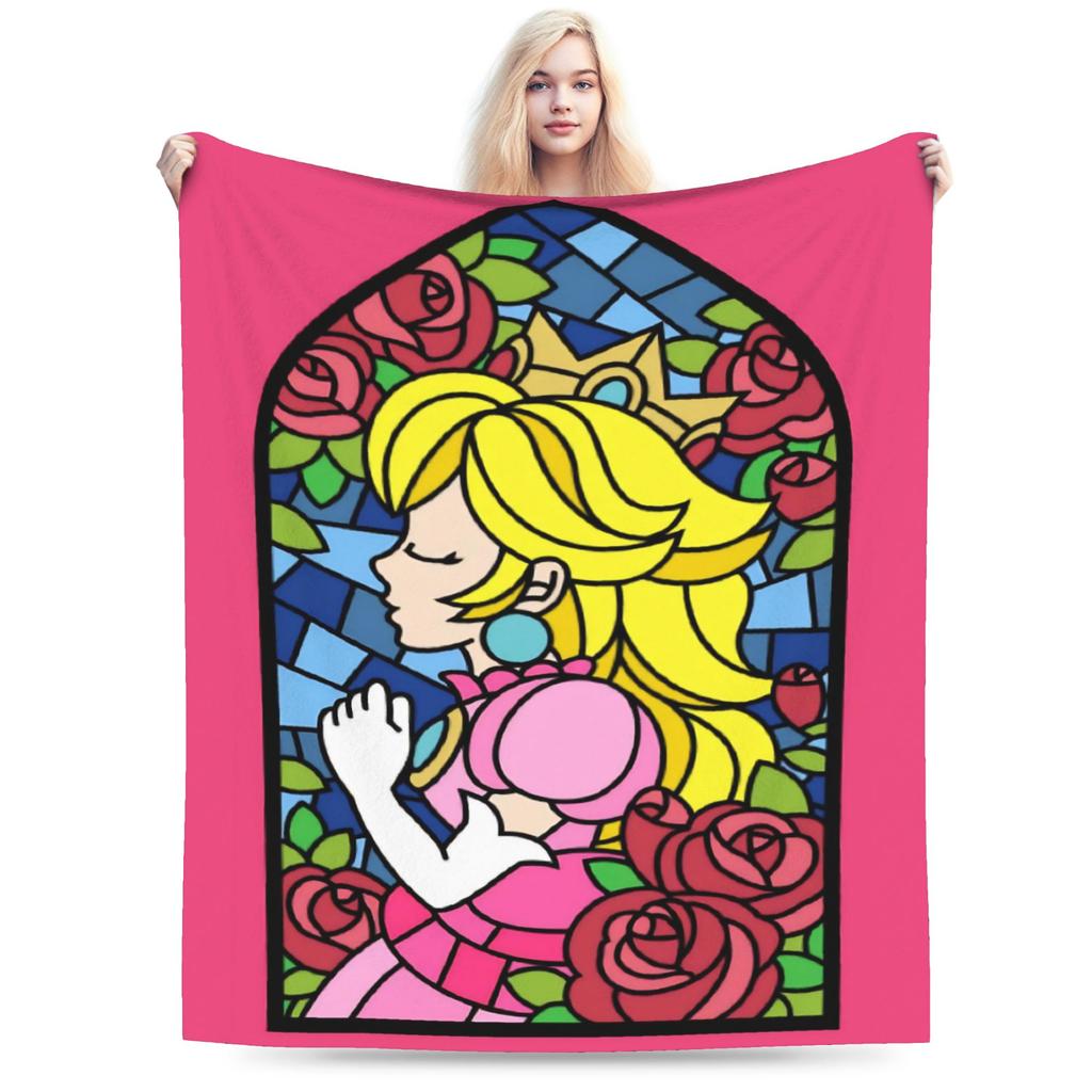 Princess Peach Star Fleece Throw Blanket Super Marioo Blanket for Home Office Super Warm Bed Rug