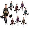 Girls Cheerleading Dance Costume Glittery Rhinestones Letter Pattern Metallic Contrast Color Long Sleeve Pleated Dress Set
