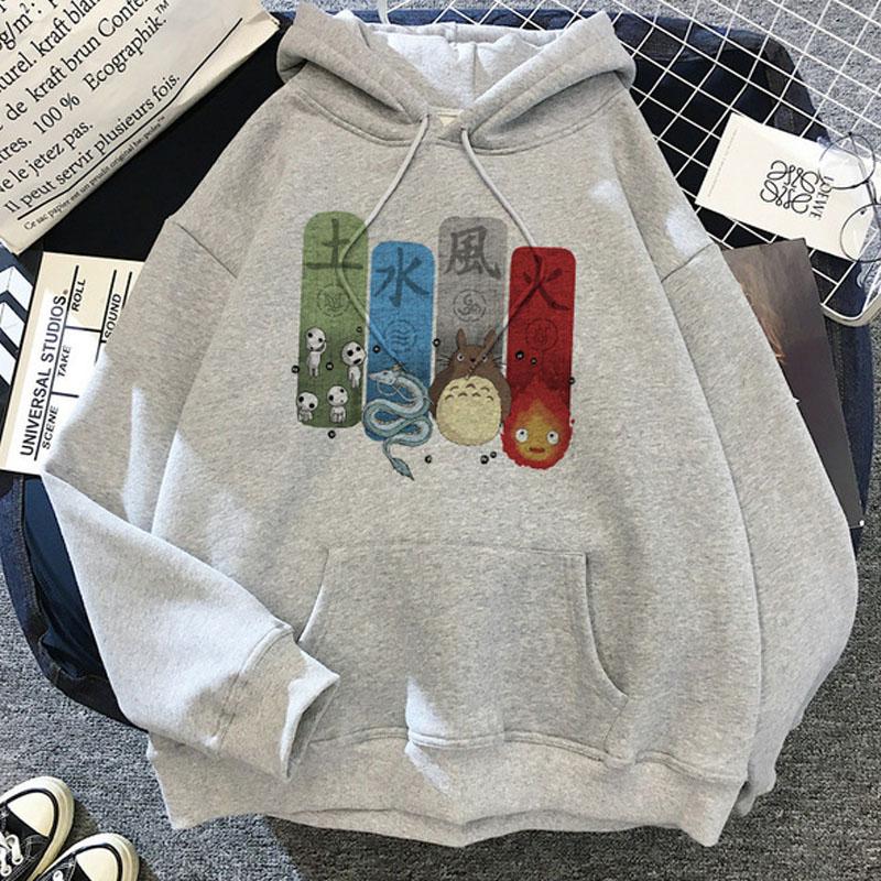 Japanese Anime Cartoon Totoro Hoodie Women Kawaii Hoodies Miyazaki Hayao Studio Ghibli Harajuku Grey Sweatshirts Unisex Sweatshirt