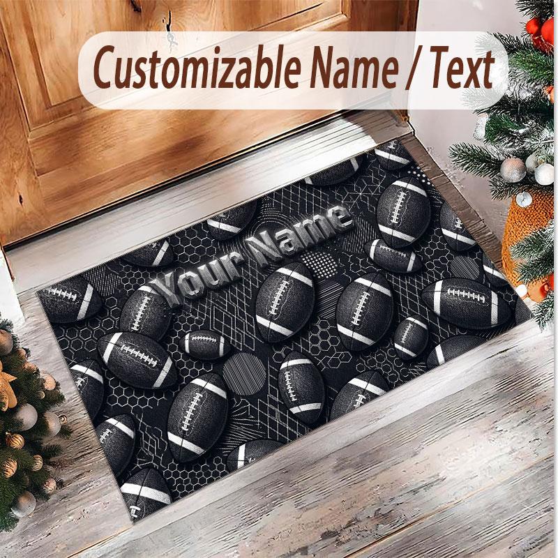American Football Theme Soft Crystal Velvet Rug Custom Name & Text Print Non Slip Floor Rug for Bedroom Living Room