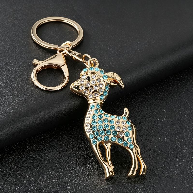 Golden Bighorn Sheep Rhinestone Inlaid Keychain Sturdy Clasp Lightweight Key Ring for Car Key Purse Bag Ornament