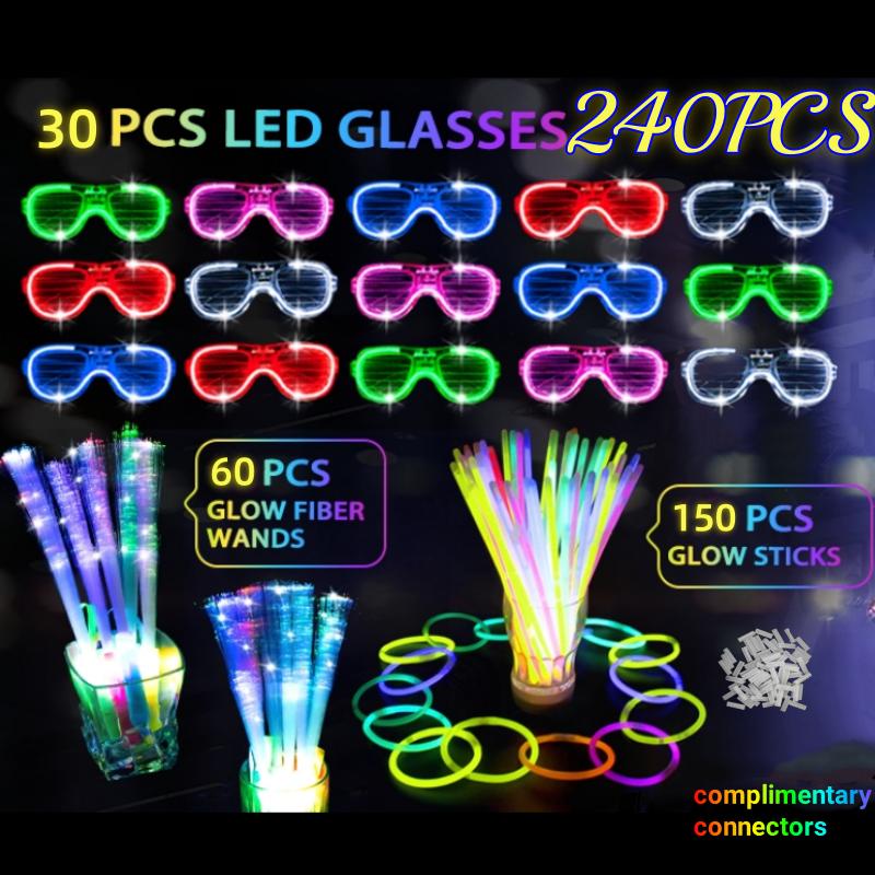 70-240PCS Glow Party Supplies LED Glasses Glow Fiber Optic Wands Glow Sticks Bracelets for Concert Neon Party Wedding Favors