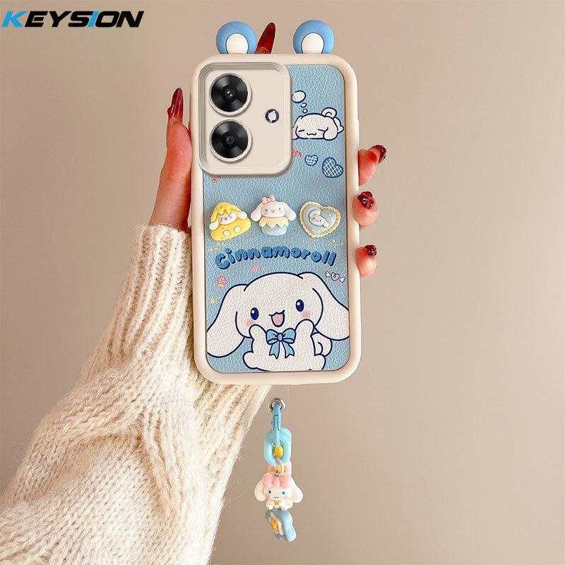 KEYSION Чехол Cute Ear 3D Cartoon для Realme Note 60 с браслетом, силиконовый противоударный чехол для телефона OPPO Realme Note 60X