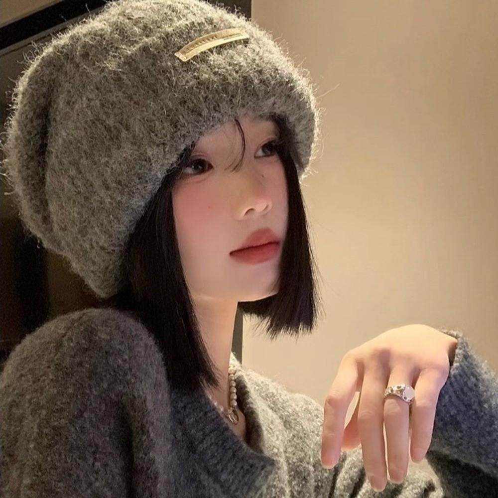 Korean Style Knitted Pullover Hat All-match Brimless Beanie Cap Plush Woolen Hat Female