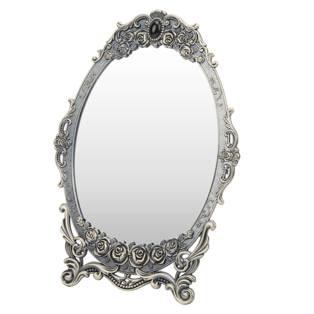 Retro Desktop Makeup Mirror Floral Embossed Beaded Edges Clear Image Functional Vintage Mirror