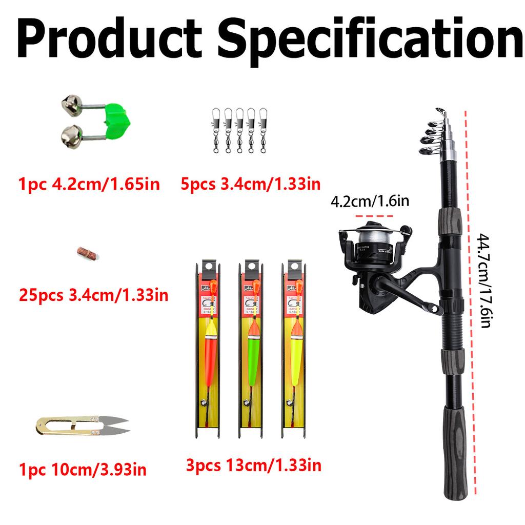 New Portable 1.8m-2.1m Telescopic Fishing Rod Gear Ratio 5.2:1 Reel Fishing Rod Kit Full Tools Spinning Reel Fishing Bait Accessories Bag