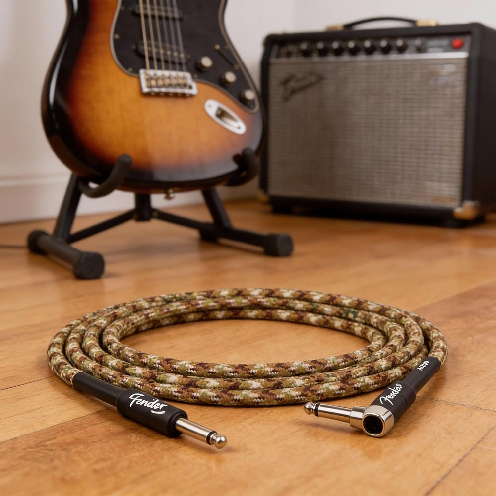 Fender 18,6 футов Профессиональный инструментальный кабель Прямой угол Камуфляж Пустыня - 1 упаковка