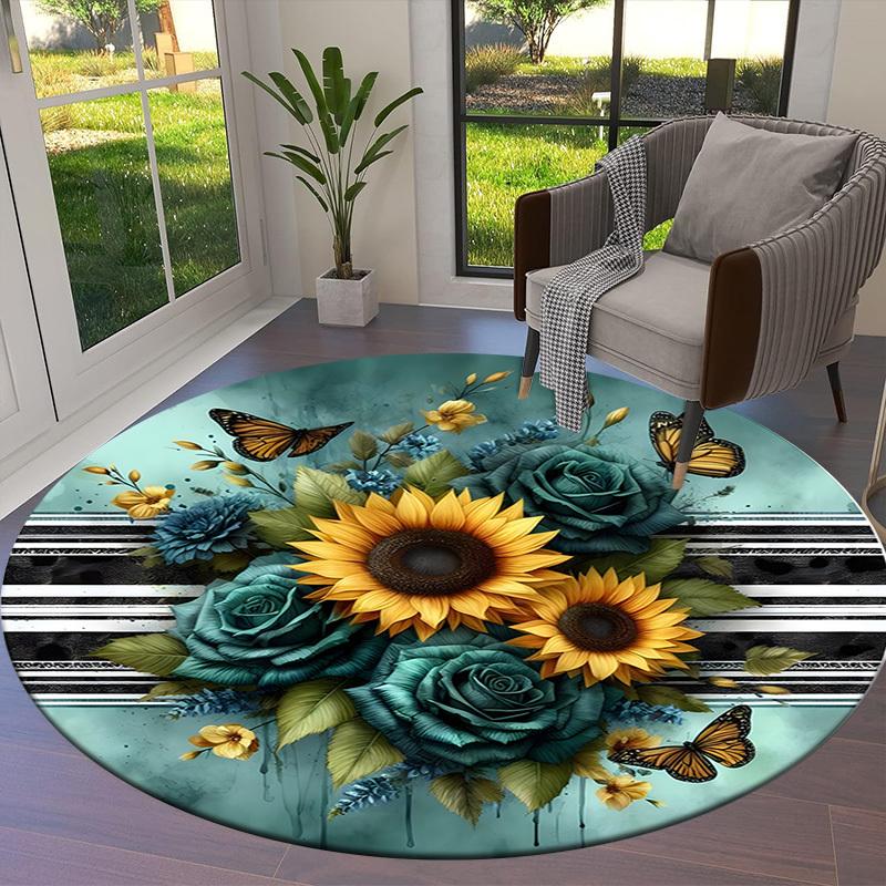 1pc Office Carpet Chair Mats Sunflower Bouquet with Butterflies Perfect for Decorating Office Chairs, Living Rooms, Or Bedrooms