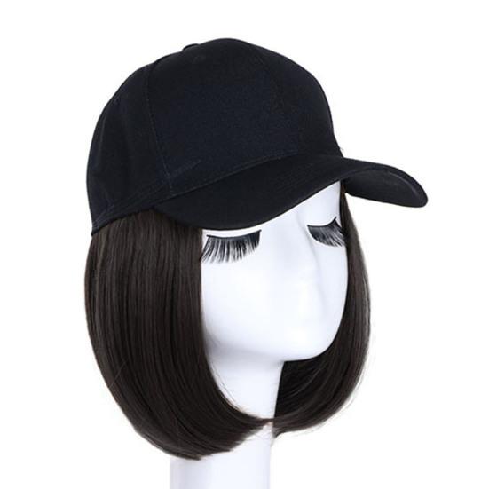 Бейсбольная шляпа, короткий прямой парик, натуральное термостойкое высокотемпературное волокно, коричневая, черная шляпа из синтетических волос для девочек
