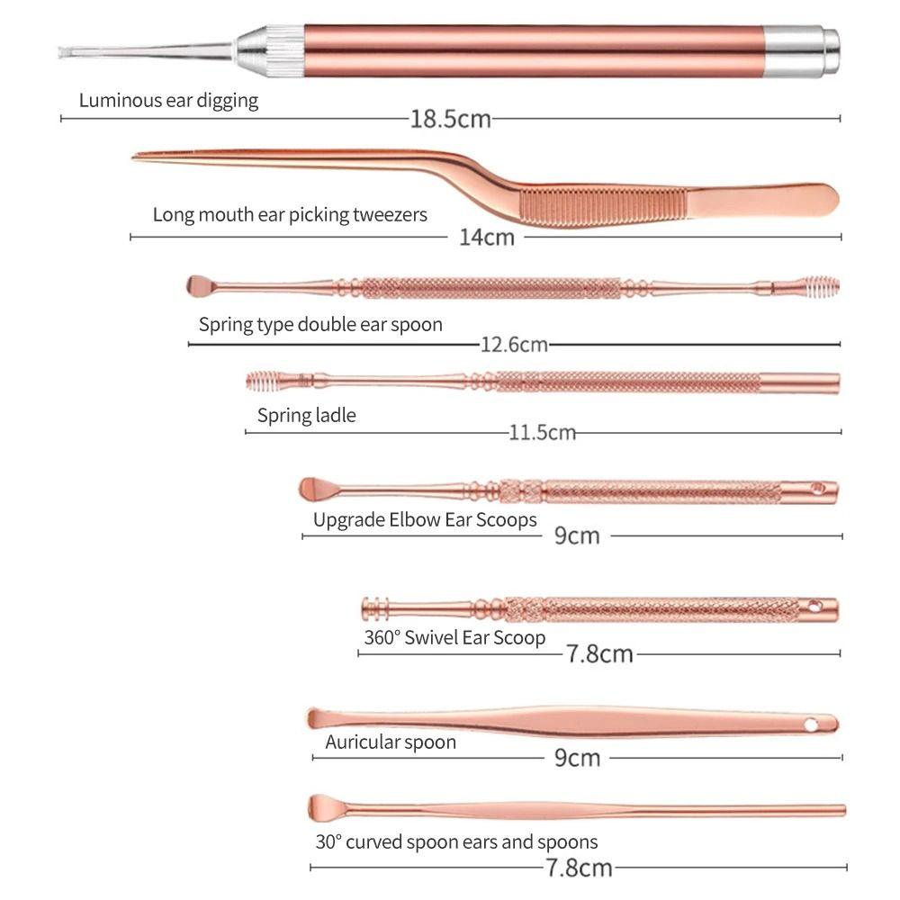 8Pcs/set LED Light LED Ear Wax Pickers Ear Clean Tool Ear Pick Cleaner Spoon  for Baby Adults