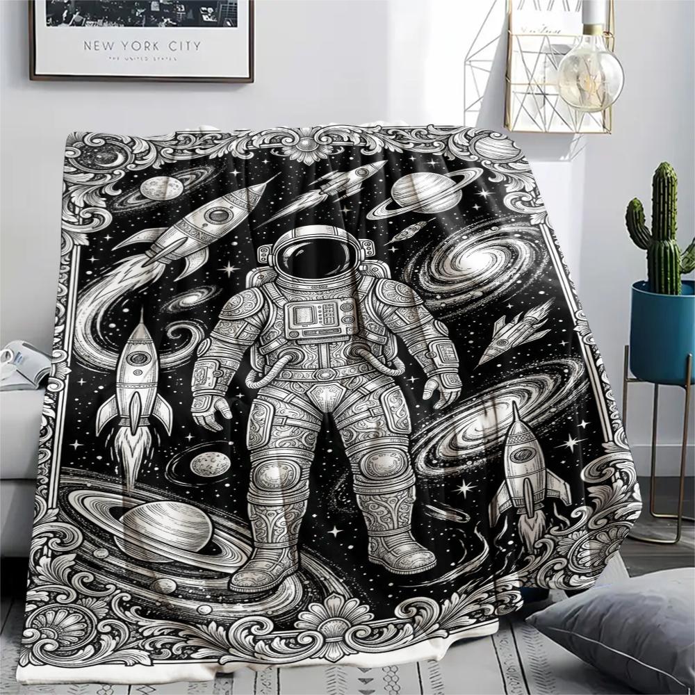 1Pc Space Print Flannel Blanket, High quality Comfortable for All Seasons, Home Decor, Warmth and Comfort, Perfect for Christmas Gifts W159