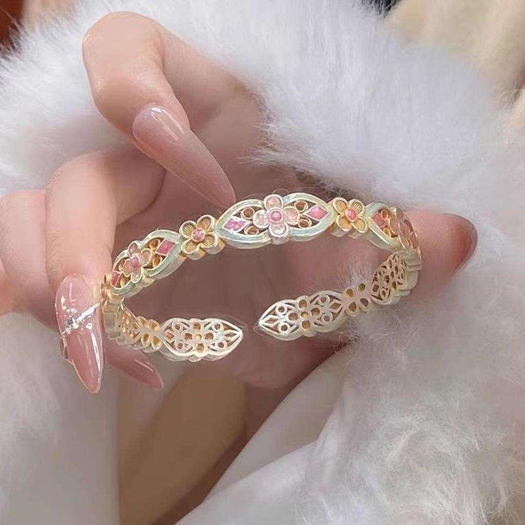 Palace Enamel Silver Bracelet White Copper Thick Solid Four-Leaf Clover Bracelet