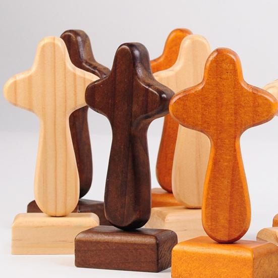 Wooden Cross Decoration with Magnetic Base Handmade Faith Prayer Cross Home Office Bookshelf Desktop Decoration Ornament