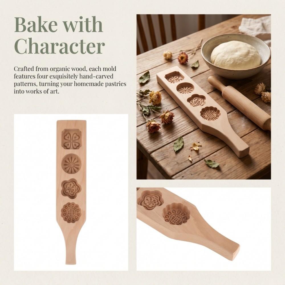 Wooden Moon Cake Mold 4 Flower Pattern Wood Pastry Mold Cake Baking Tools Mung Bean Cake Ice Skin