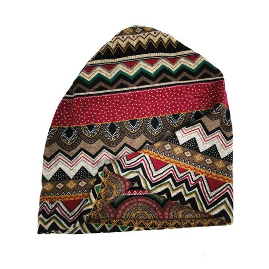 Winter Warm Hat Super Soft Wear Resistant Windproof Neck Cover Protector Ethnic Print Dual-use Women Hat Scarf