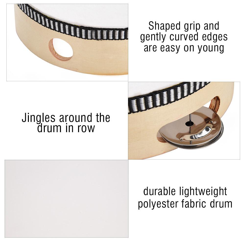Wooden Handheld Tambourine Hand Drum with Bells Jingles for Early Education (6in)