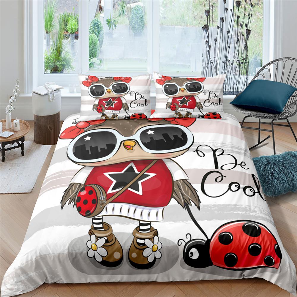 Пододеяльник с изображением совы King Queen, серый, милый комплект постельного белья с изображением животных, розовый, оранжевый, серый, цветы, чехол для одеяла, полиэстер, пододеяльник