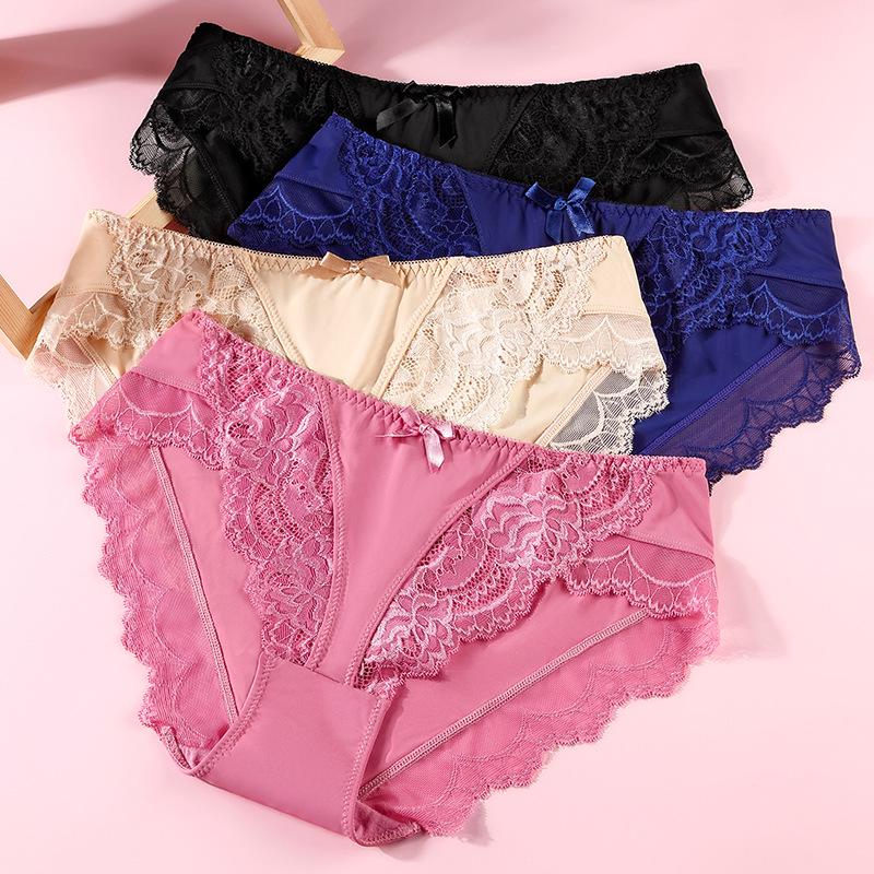 European & American Low-Rise Lace Ice Silk Panties - Women's Sexy Underwear with Cotton Crotch
