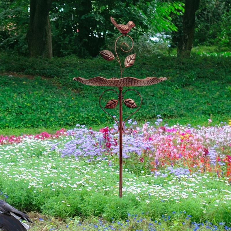 Antique Metal Garden Planter And Bird Feeder Weather Resistant Outdoor Decoration For Patios Balcony Or Yard Landscaping