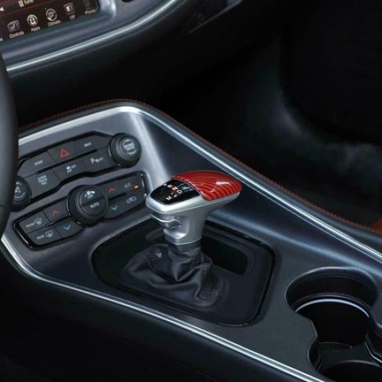 Red Carbon Fiber Gear Shift Knob Cover Trim for 2015-20 Dodge Challenger Charger