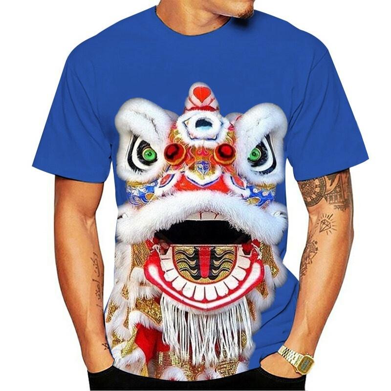 3D Printed Chinese Lion Dance TShirt For Unisex Ethnic Traditions Pattern Tees Casual Loose Round Neck Short Sleeve T Shirts Tops