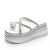 Slippers Outer Wear 2025 New Summer Thick-bottomed Sandals Female Rhinestone Strips Cross Belt Muffin Summer Fairy Wind Beach