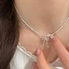 Сломанный серебряный металлический бант с жемчугом Love Pearl Ожерелье Женский дизайн Sense Niche Личность Универсальная цепочка на шею Цепочка на ключицу