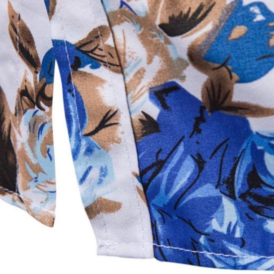 Men Spring Summer Shirt Turn-down Collar Single-breasted Slim Fit Long Sleeve Buttons Soft Breathable Vivid Flower Print Mid Length Men Top