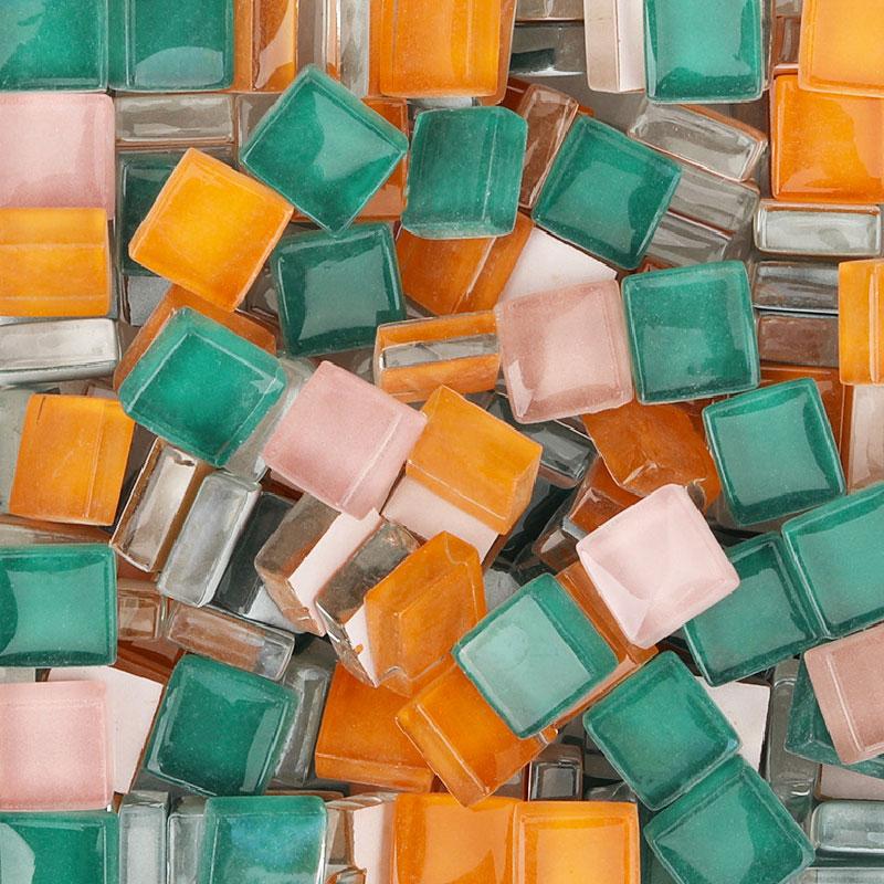 100 г смешанных мозаичных кусочков, ассорти цветов, квадратные мозаичные плитки из блестящего стекла для поделок своими руками, синий, фиолетовый, зеленый, арте