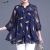Women's Clothing Printing Loose Comfortable Button Three Quarter Sleeve Round Neck Thin Korean Elegant Fashion Summer Blouses