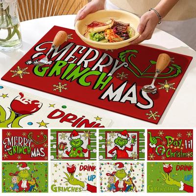 Набор из 4-х моющихся рождественских салфеток, зимние праздничные салфетки для стола